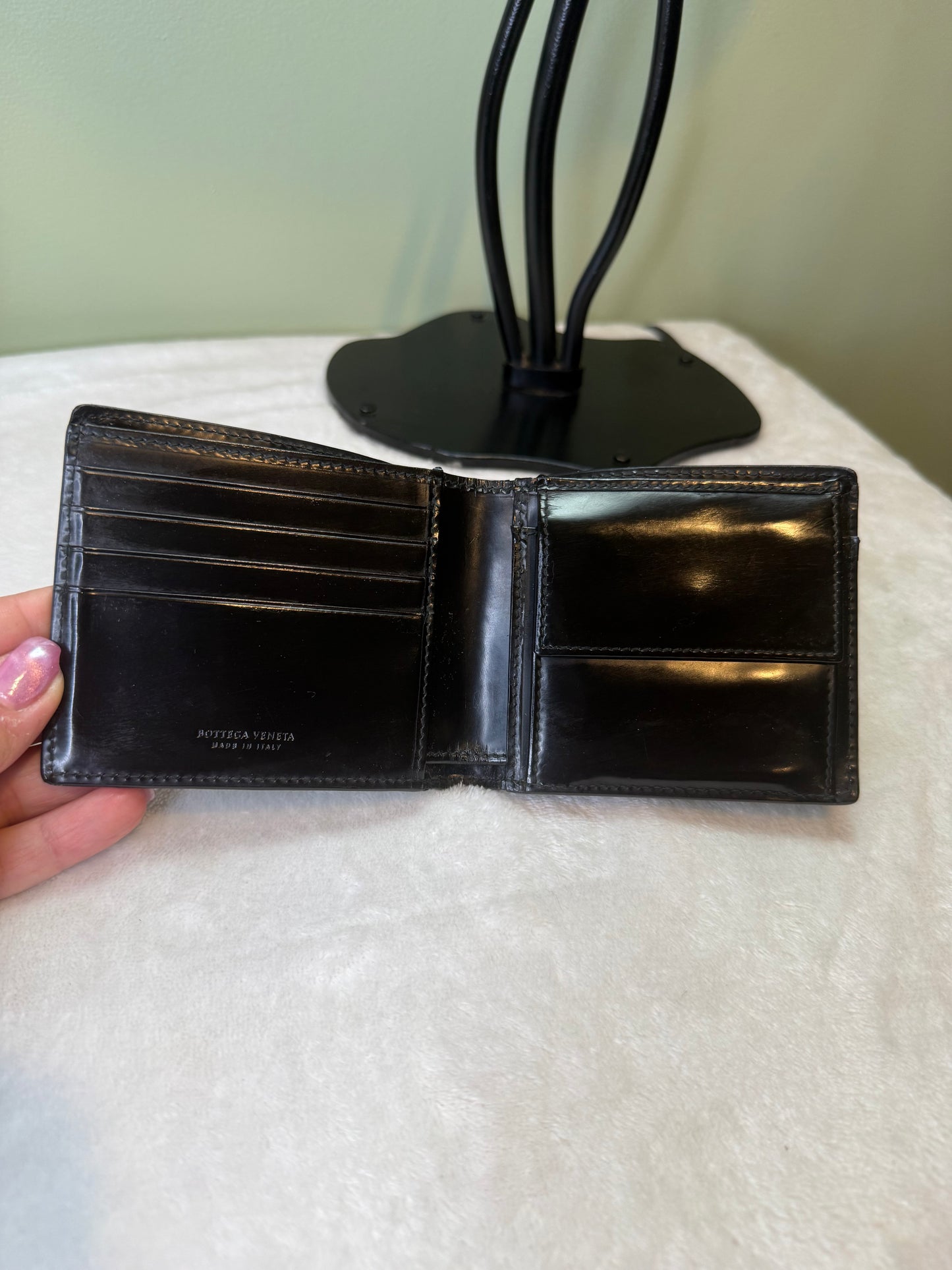 1800. Bottega Black Intrecciato Leather Bifold