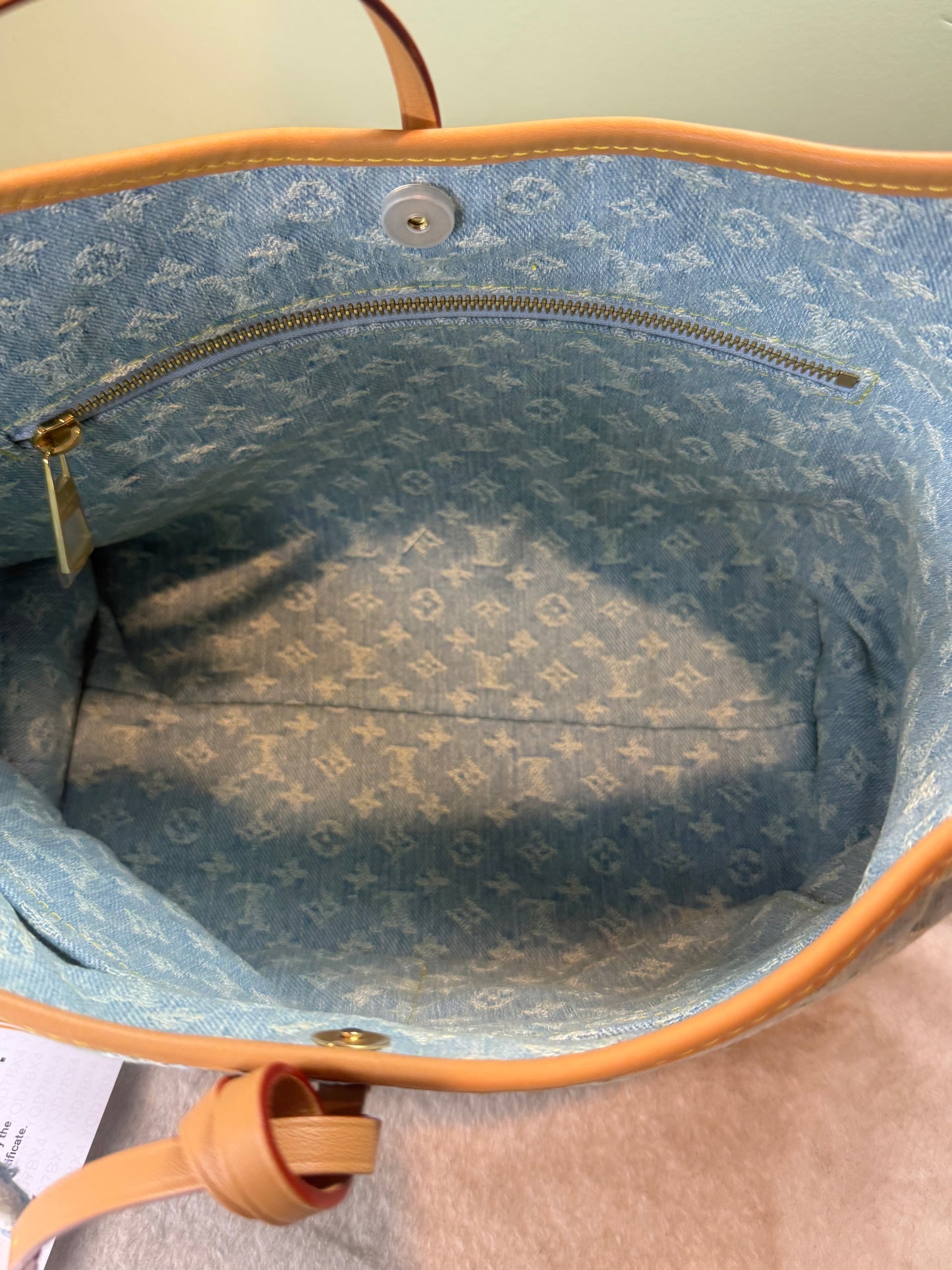 1414. Louis Vuitton Denim Carryall PM Bag with Pouch