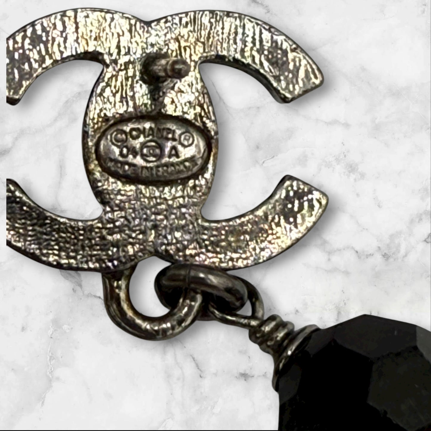 Chanel CC Drop Pierced Earrings with Pink Rhinestone and Black beads