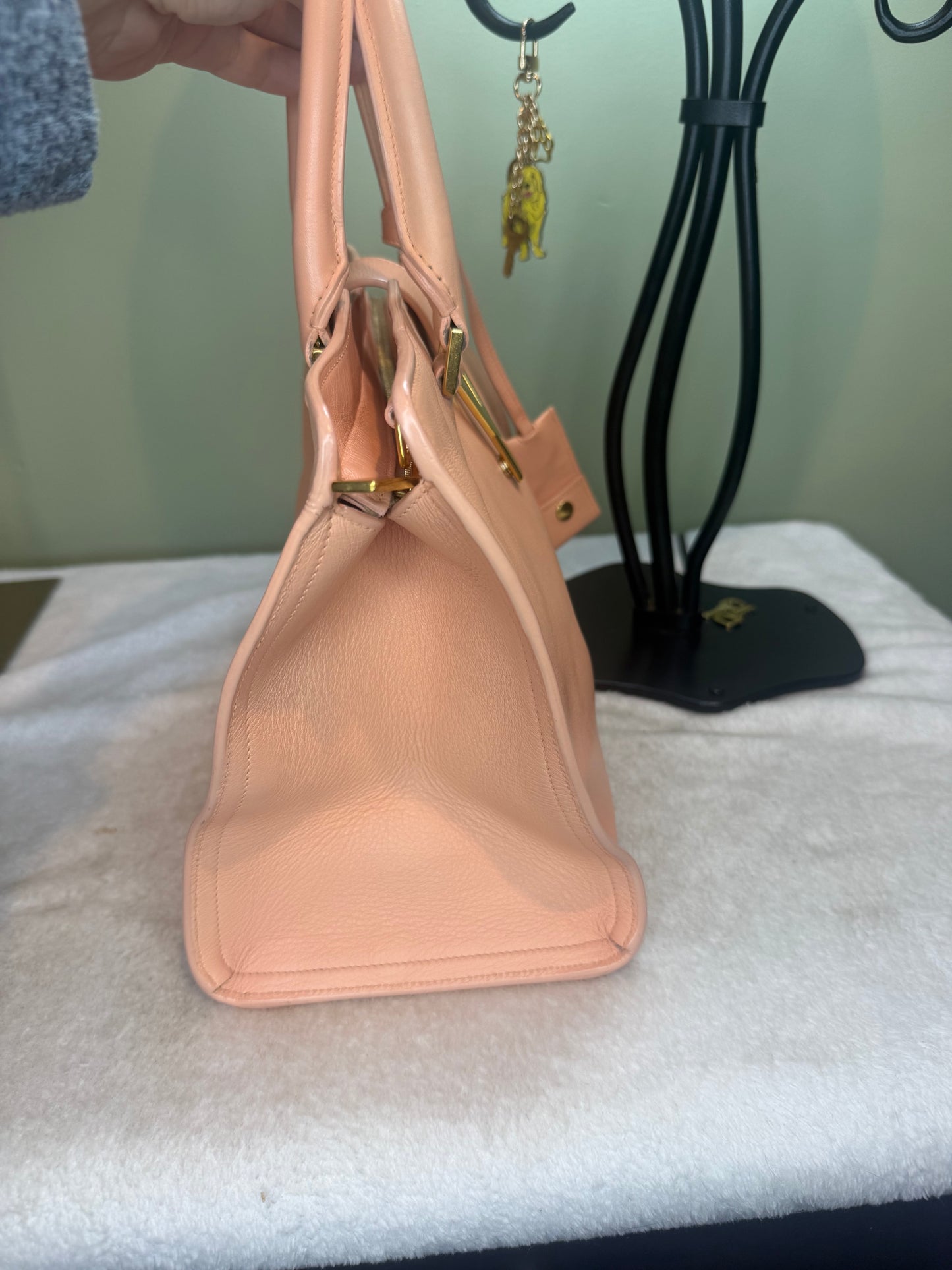 865. YSL Small Cabas Y-Ligne Tote in Pink/Peach leather