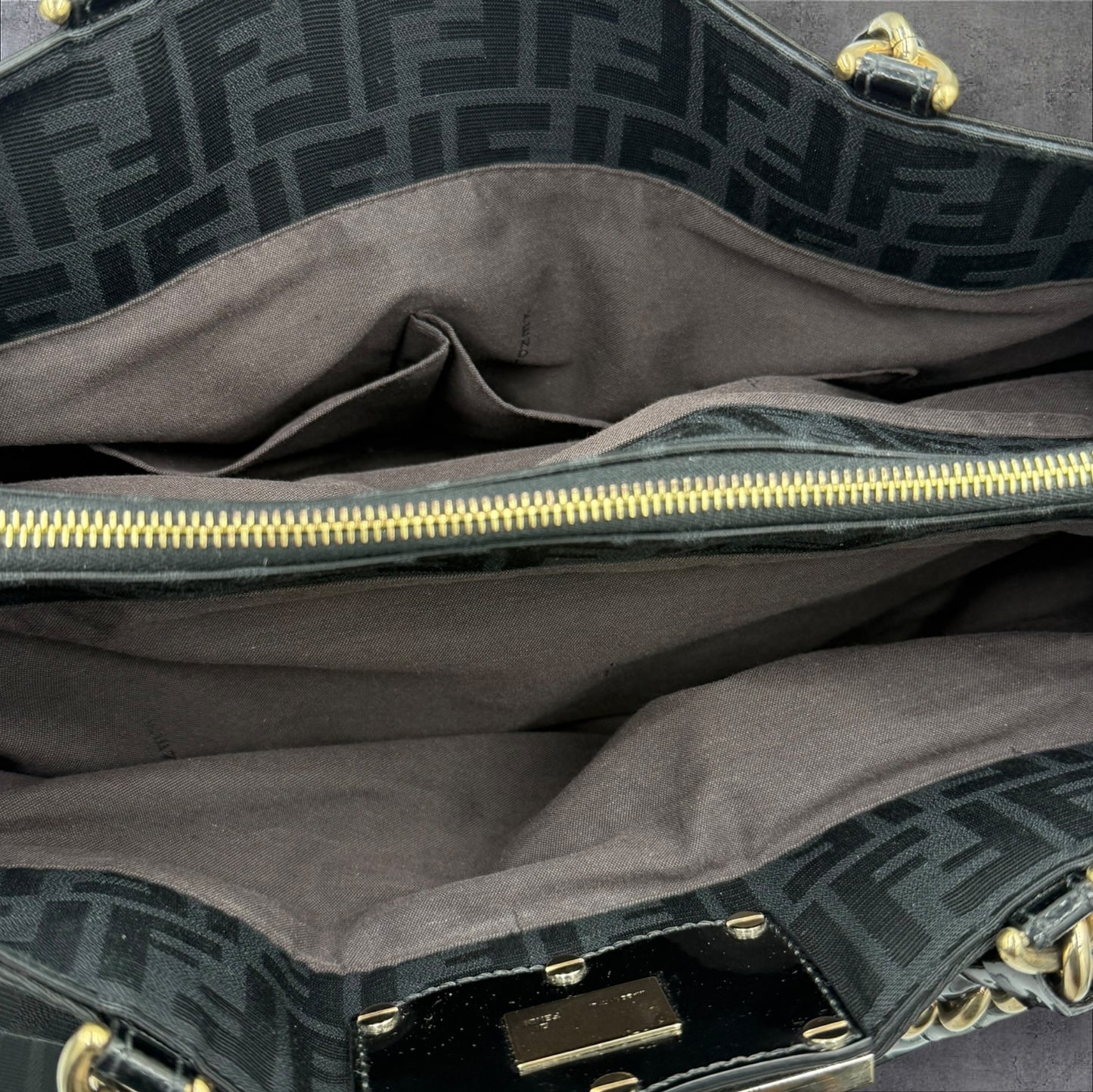 273. Fendi Large Zucca Black Canvas Monogram Mia Shoulder Bag