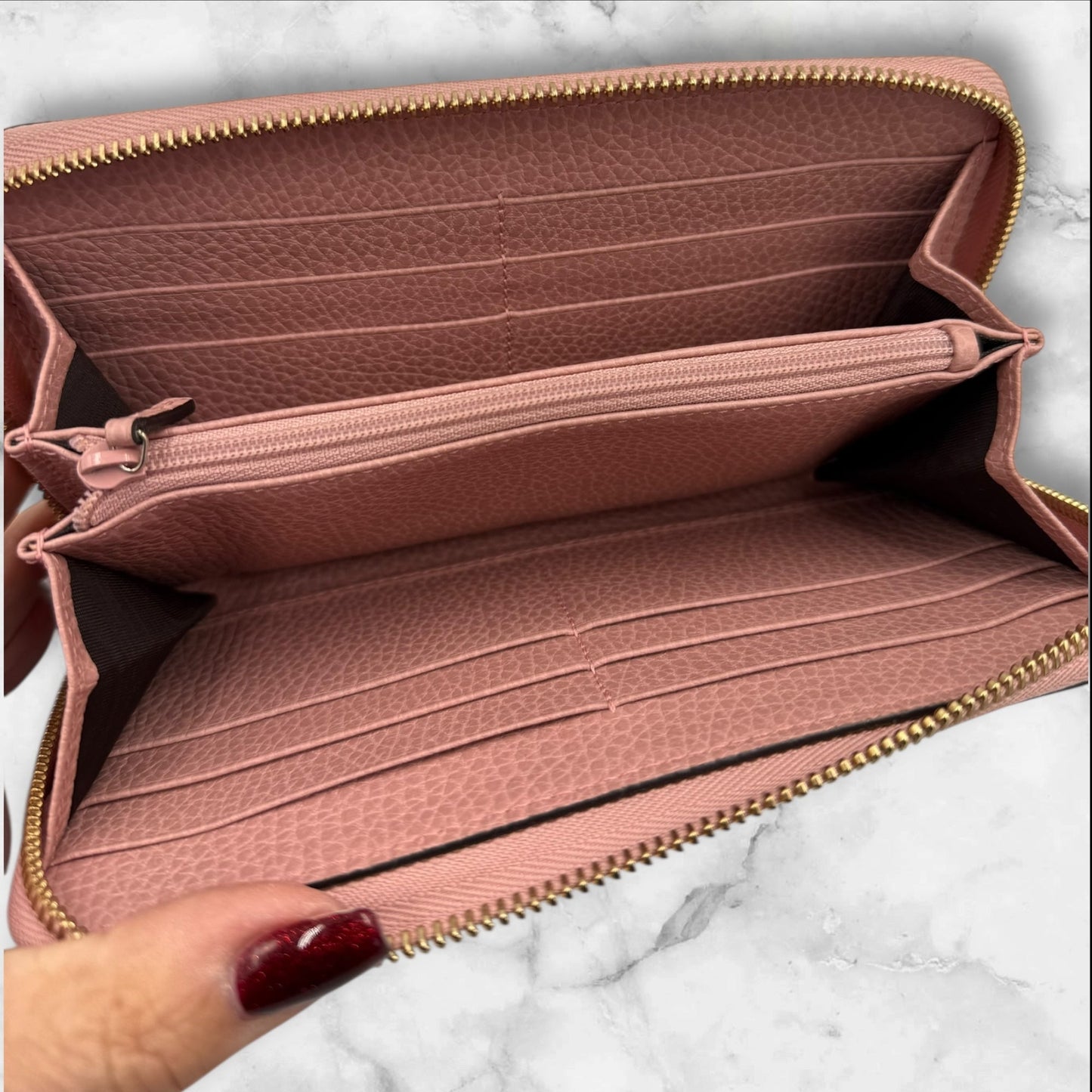 266. Gucci Petit Marmont Leather Light pink Long zippy wallet