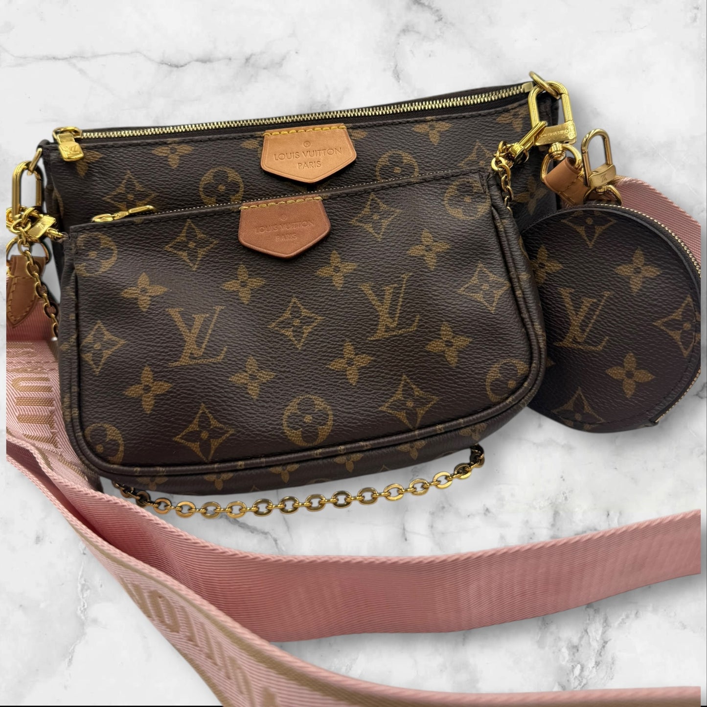 Louis Vuitton Monogram Multi Pochette Accessories with Pink Strap