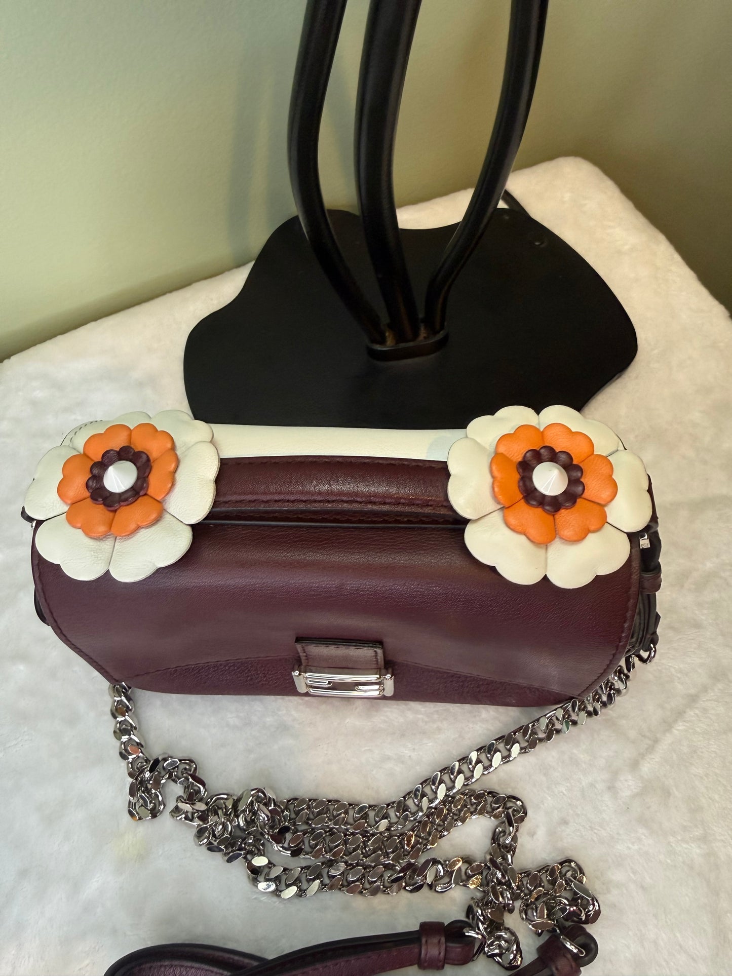 1812. Fendi Maroon and Cream Dippia Micro Baguette
