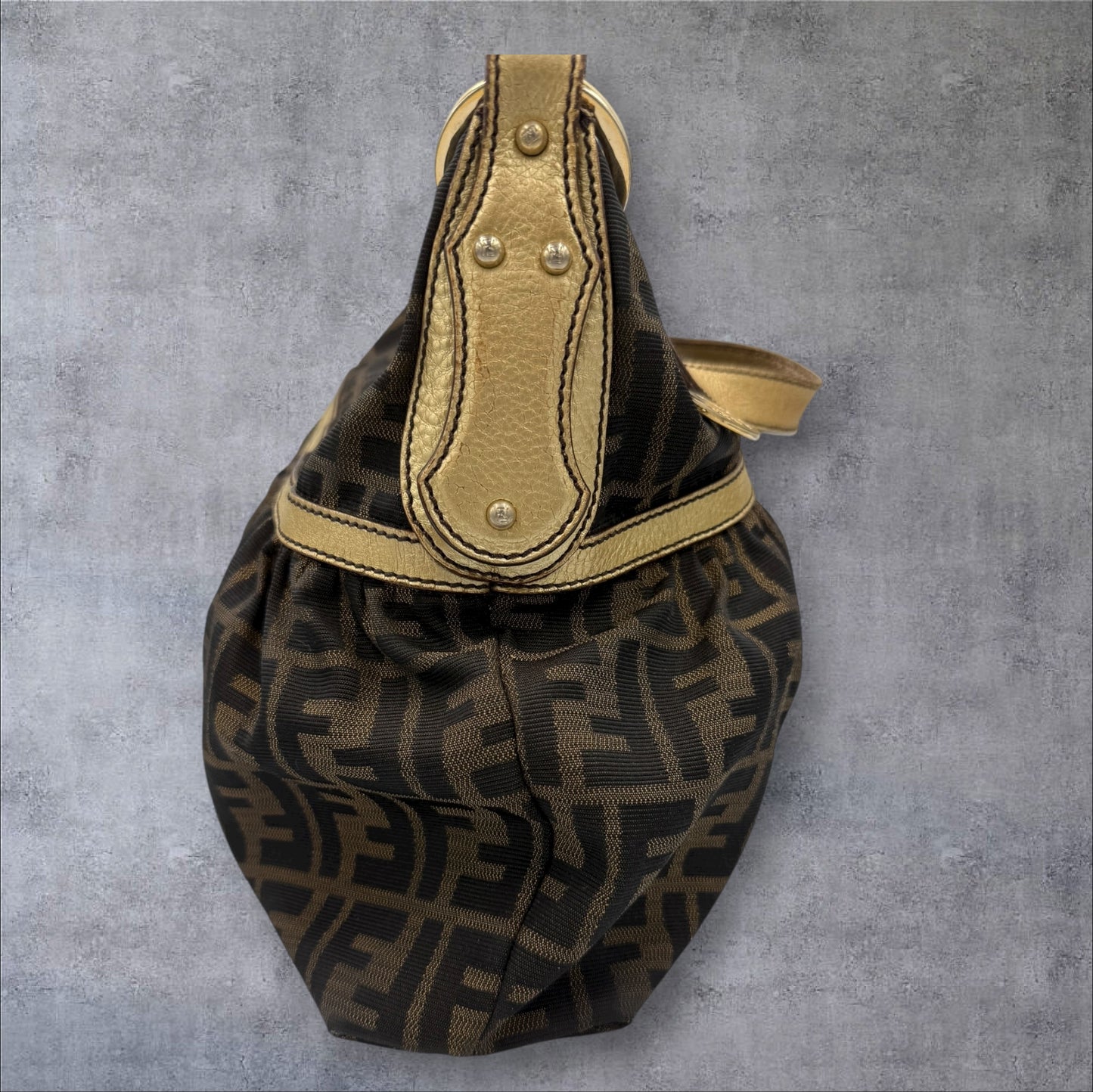 282. Fendi Zucca Chef Shoulder Bag with Gold Trim