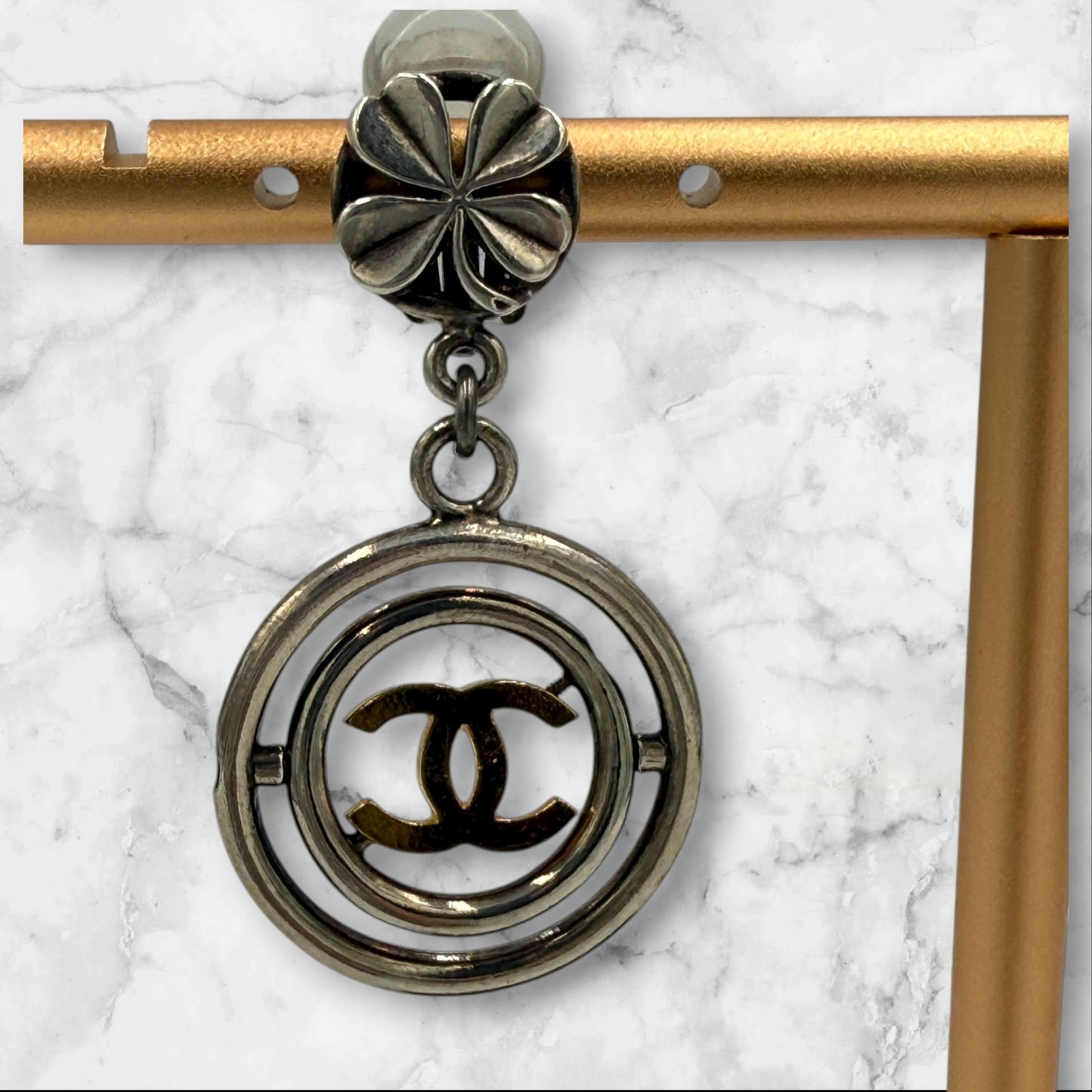 285. Chanel Vintage CC Drop Clover Clip-On Earrings