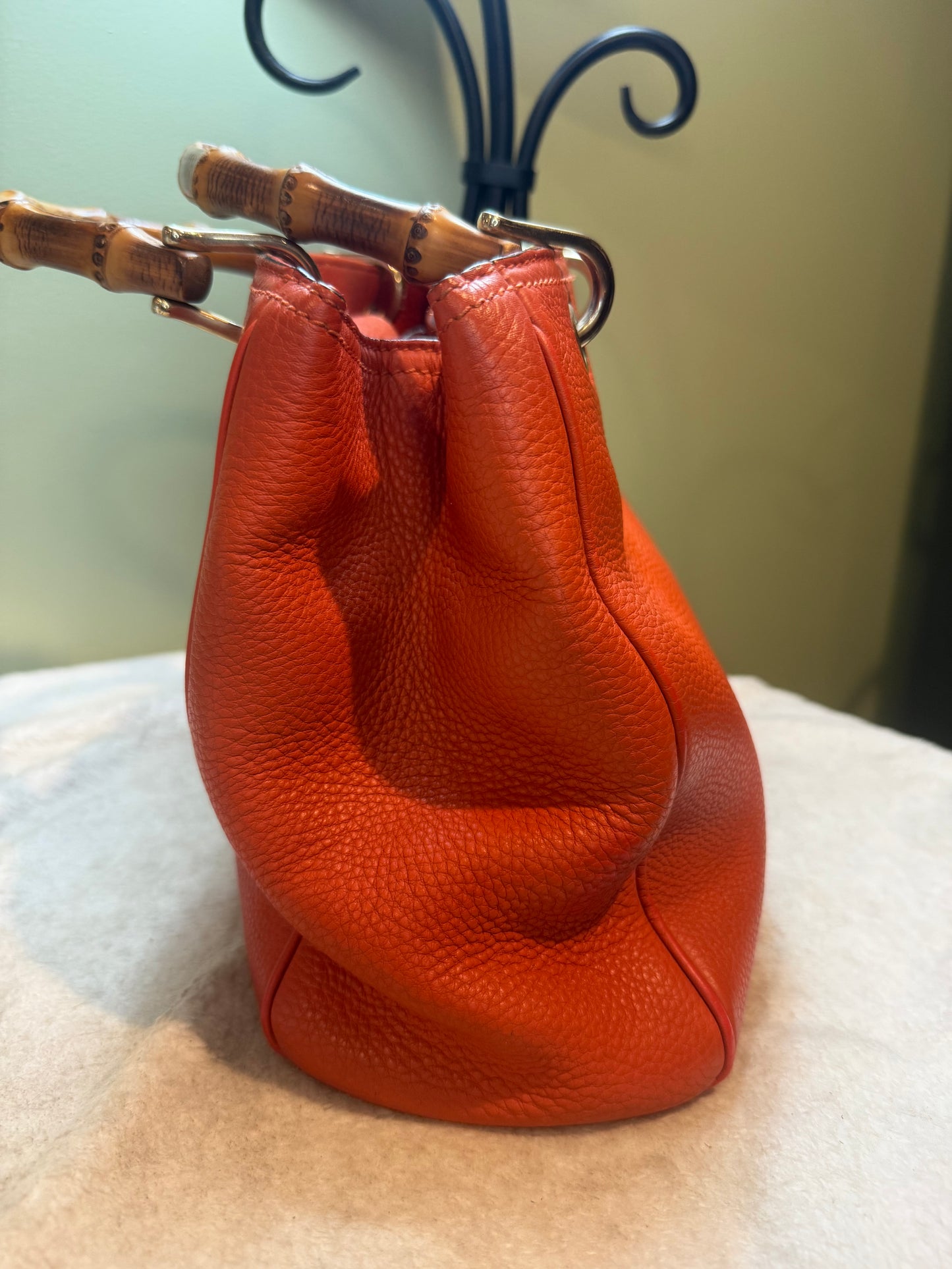 1677. Gucci Orange Bamboo Shopper Tote