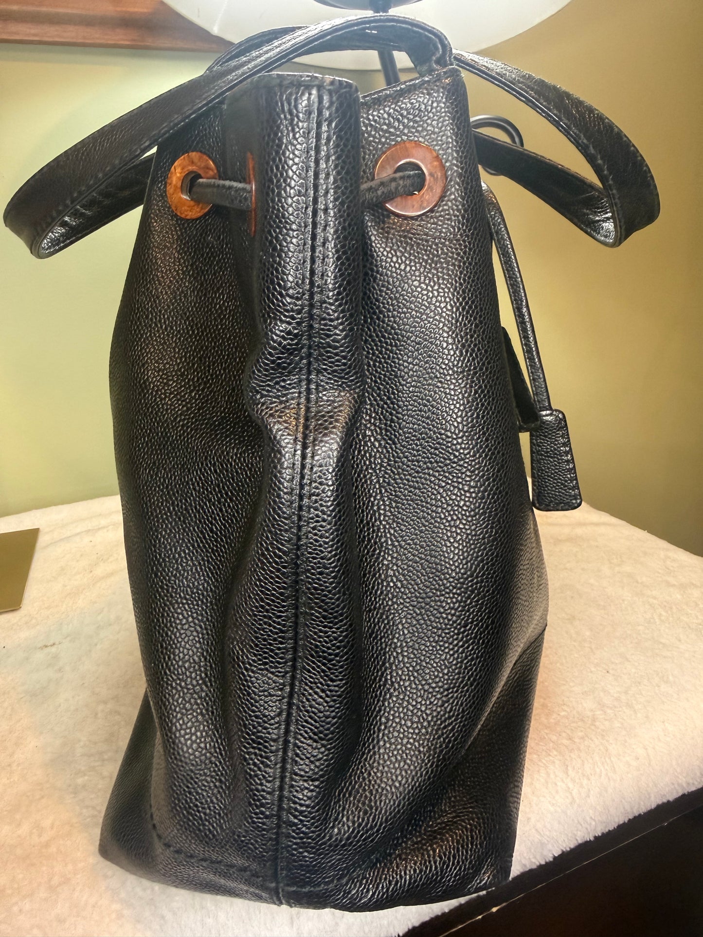 1299. Chanel Vintage Black Caviar CC Drawstring Tote Series 7 (2002-2003)