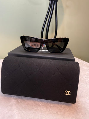 1789. Chanel Black Butterfly Sunglasses with Gold Chain