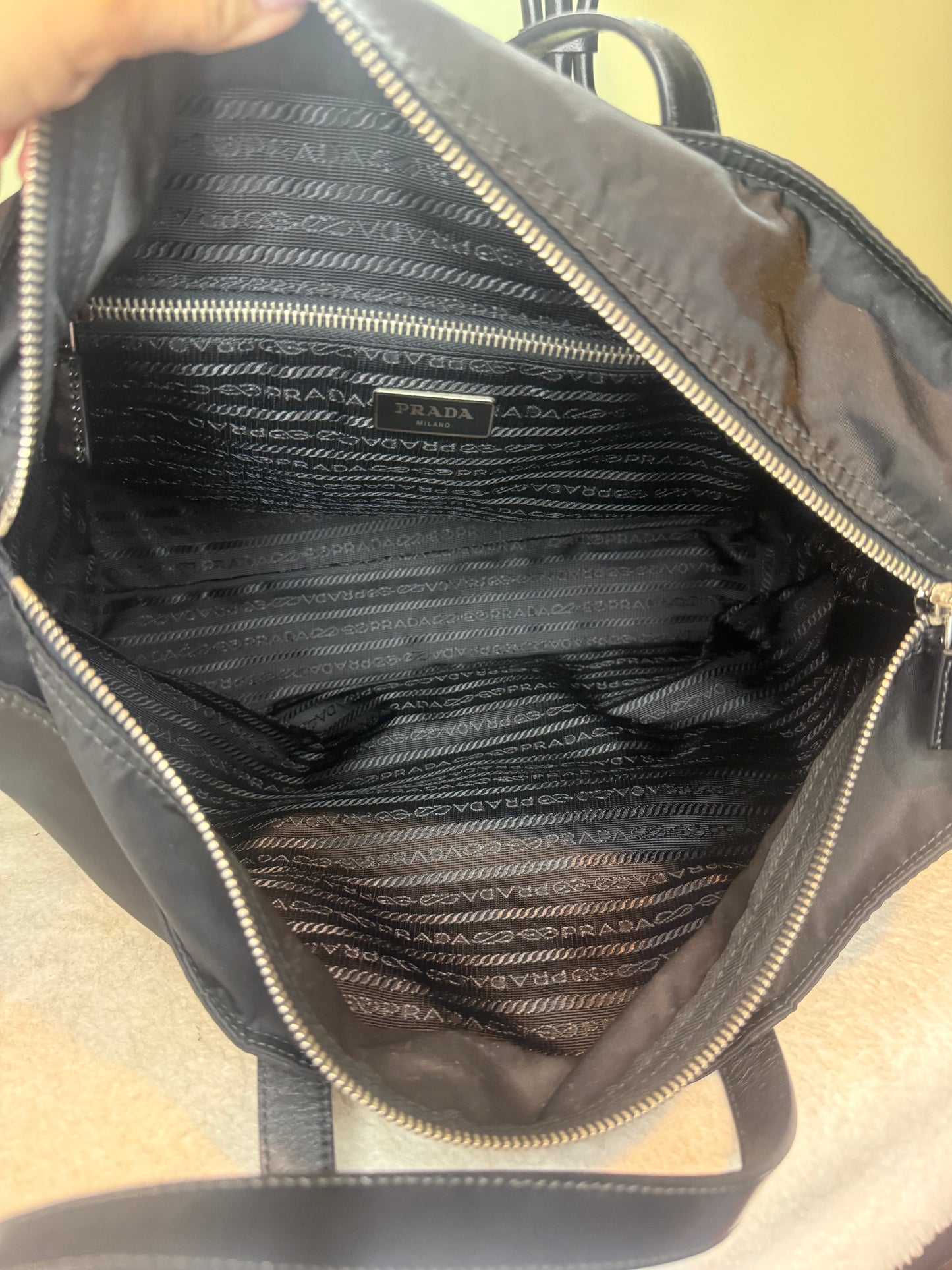 1444. Prada Black Nylon Tote Bag
