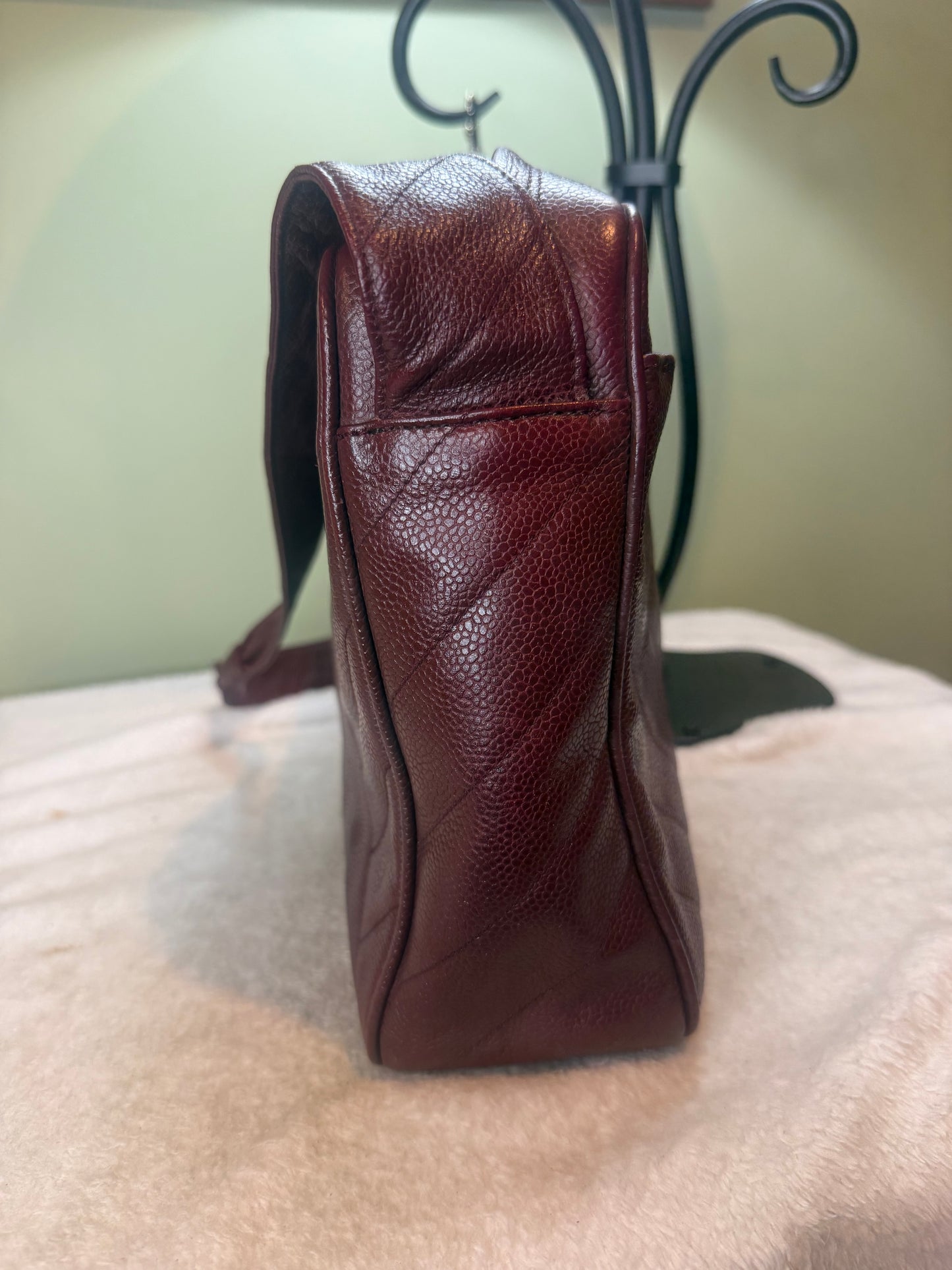 1081. Chanel Vintage Burgundy Caviar Chevron Camera Bag