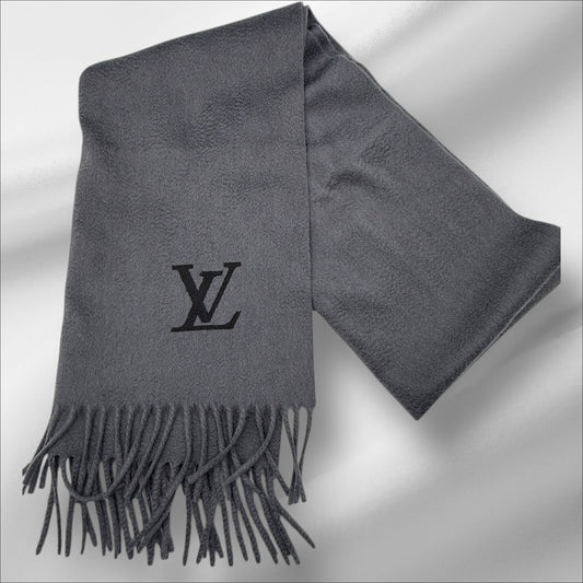 303. Louis Vuitton Grey Fringe 100% Cashmere Scarf