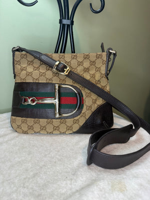 1530. Gucci Horsebit Sherry Line GG Canvas Crossbody