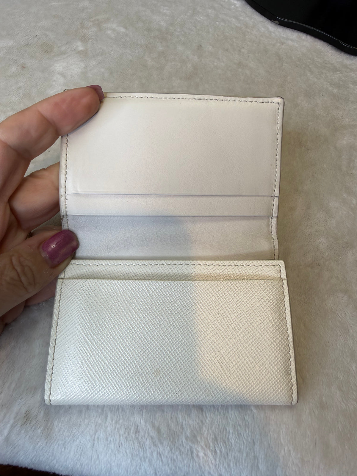 2206. Prada Cream Saffiano Leather Card Wallet