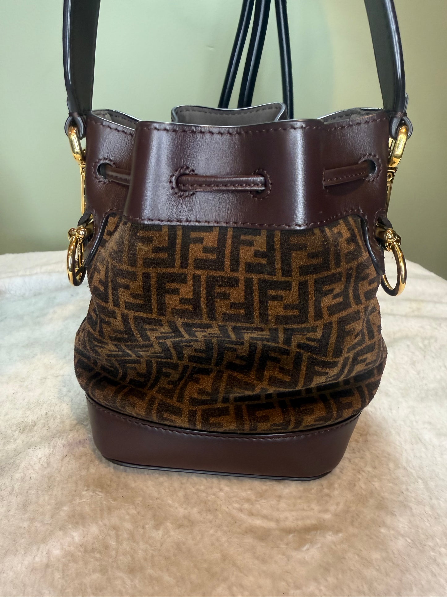 1543. Fendi Brown Suede Mon Tresor Mini Bucket Bag