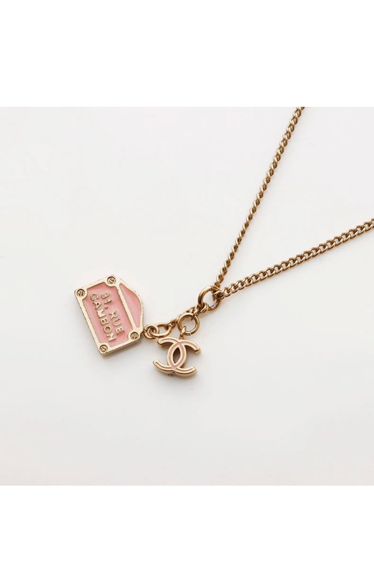 Chanel Coco Mark Cambon Necklace Gold and Pink