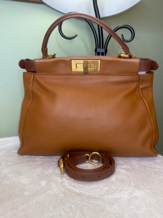 2065. Fendi Carmel Leather Peekaboo