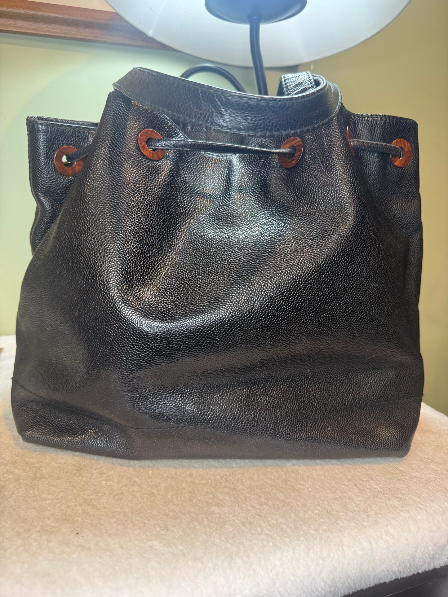 1299. Chanel Vintage Black Caviar CC Drawstring Tote Series 7 (2002-2003)