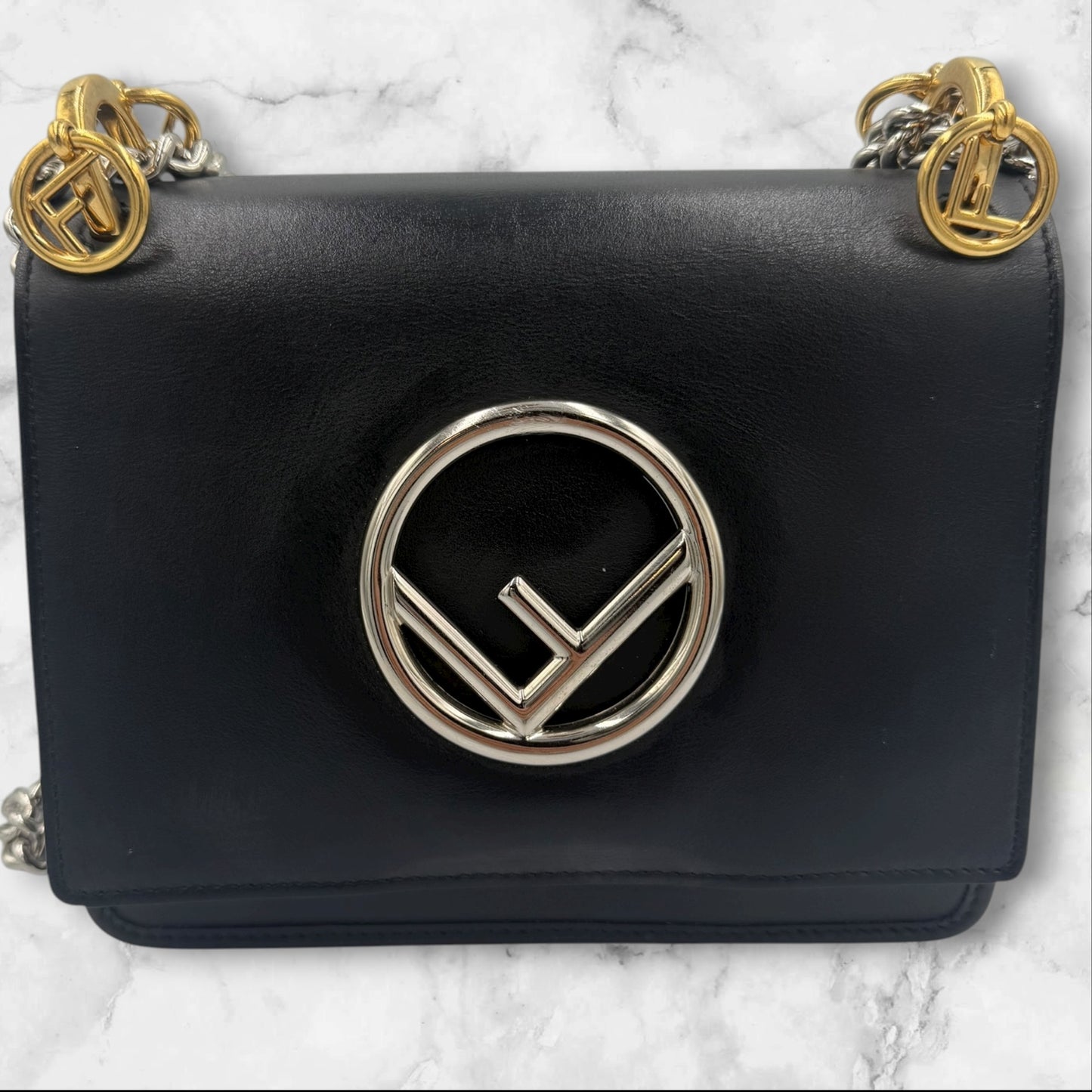 281. Fendi F Logo Kan I Leather Two Way Bag