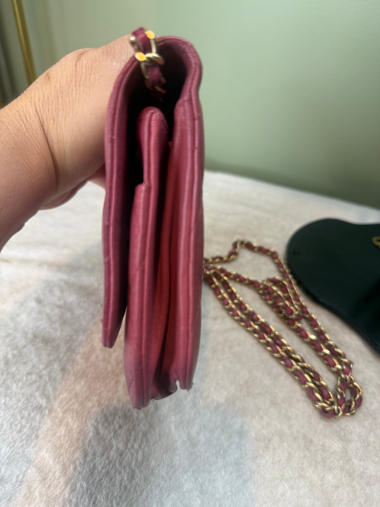 1281. Chanel Pink Lambskin Classic Wallet on Chain