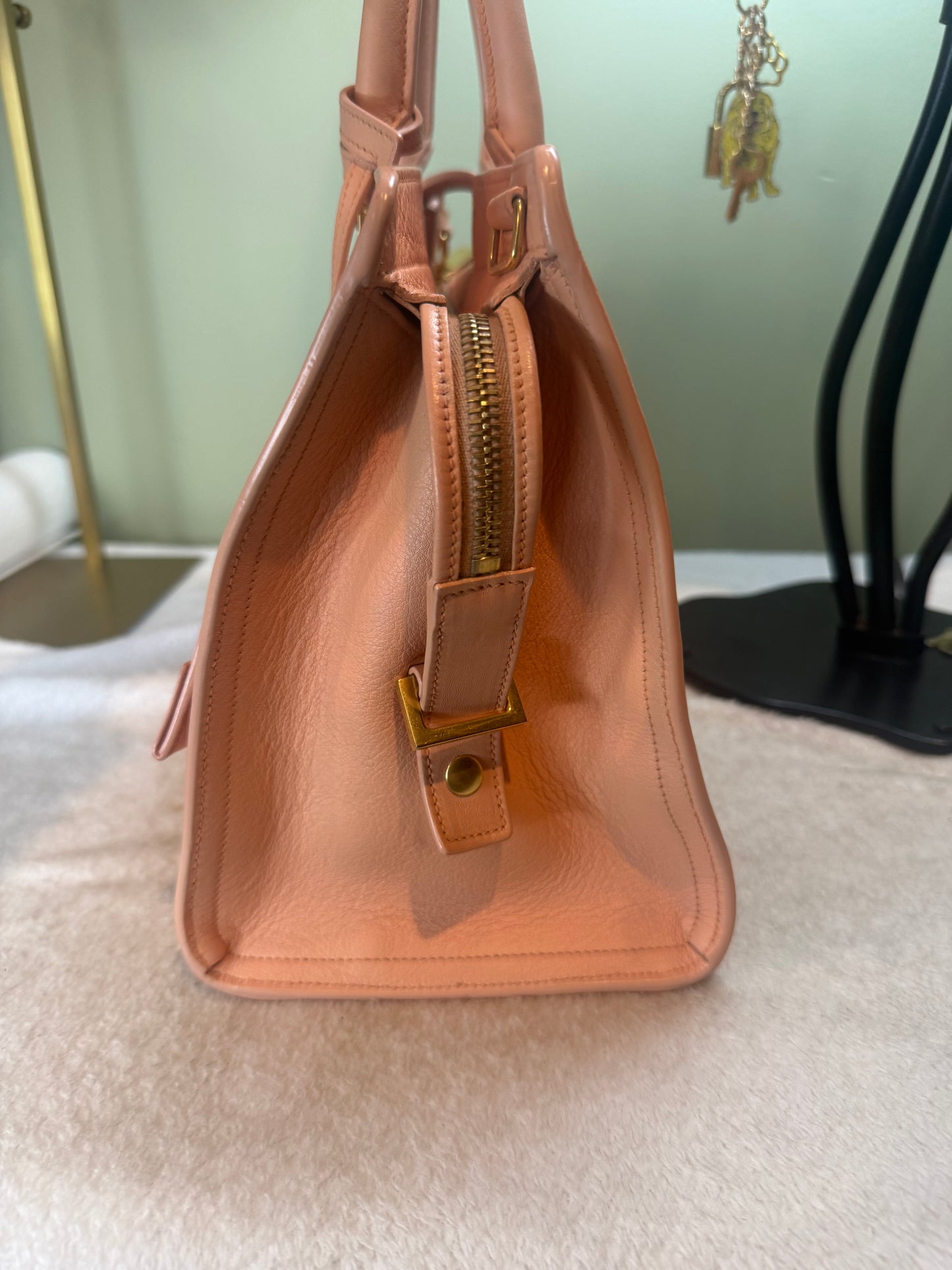 865. YSL Small Cabas Y-Ligne Tote in Pink/Peach leather