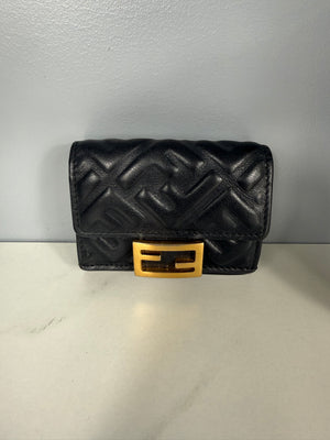 2188. Fendi Black Leather Baguette Compact Wallet