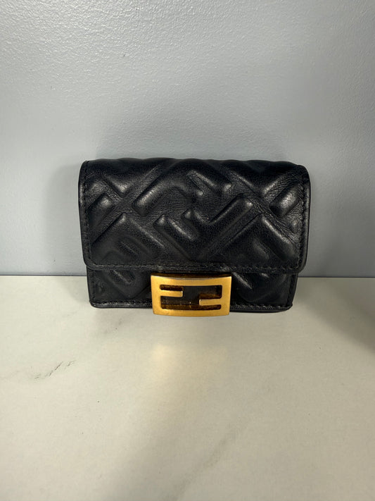 2188. Fendi Black Leather Baguette Compact Wallet