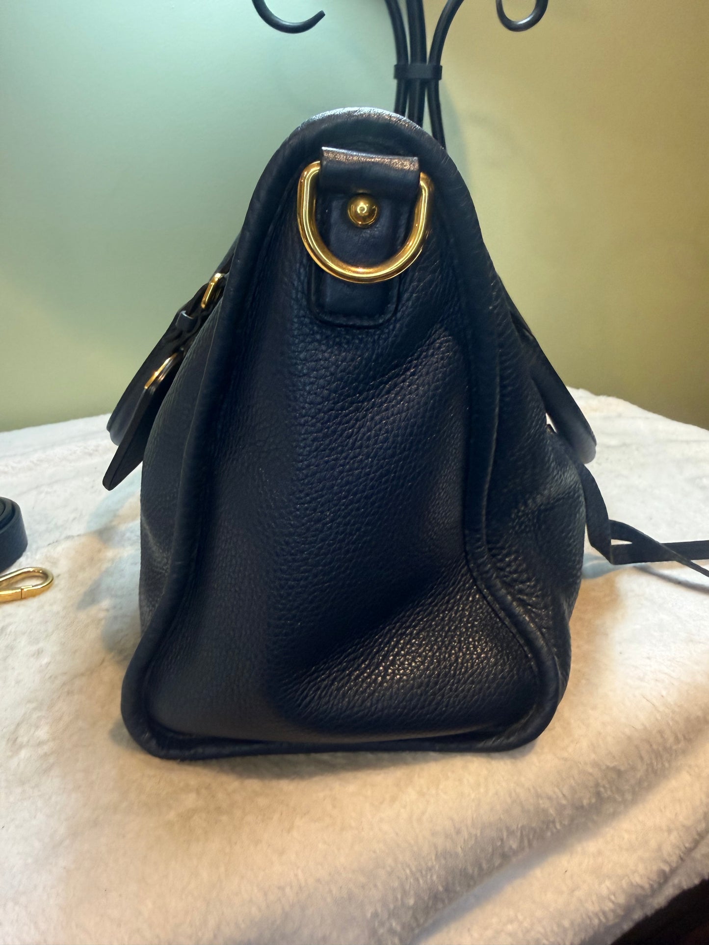 1664. Prada Navy Leather Vitello Daino Motor 2-way Tote
