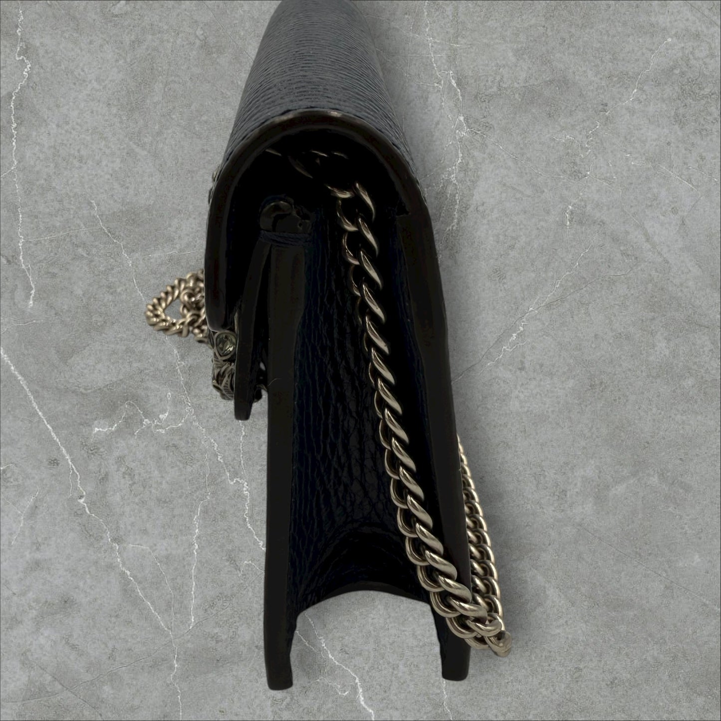 268. Gucci Navy Super Mini Leather Dionysus Chain Wallet