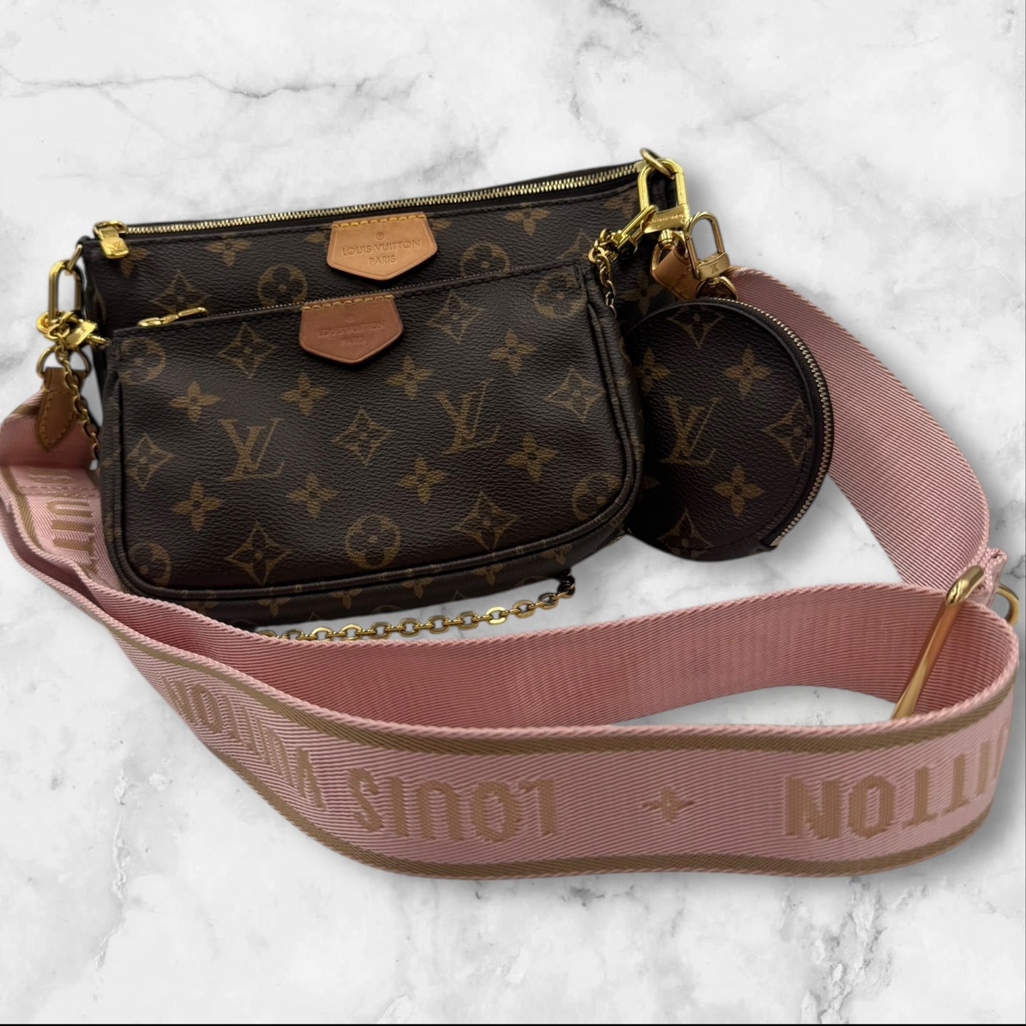 Louis Vuitton Monogram Multi Pochette Accessories with Pink Strap