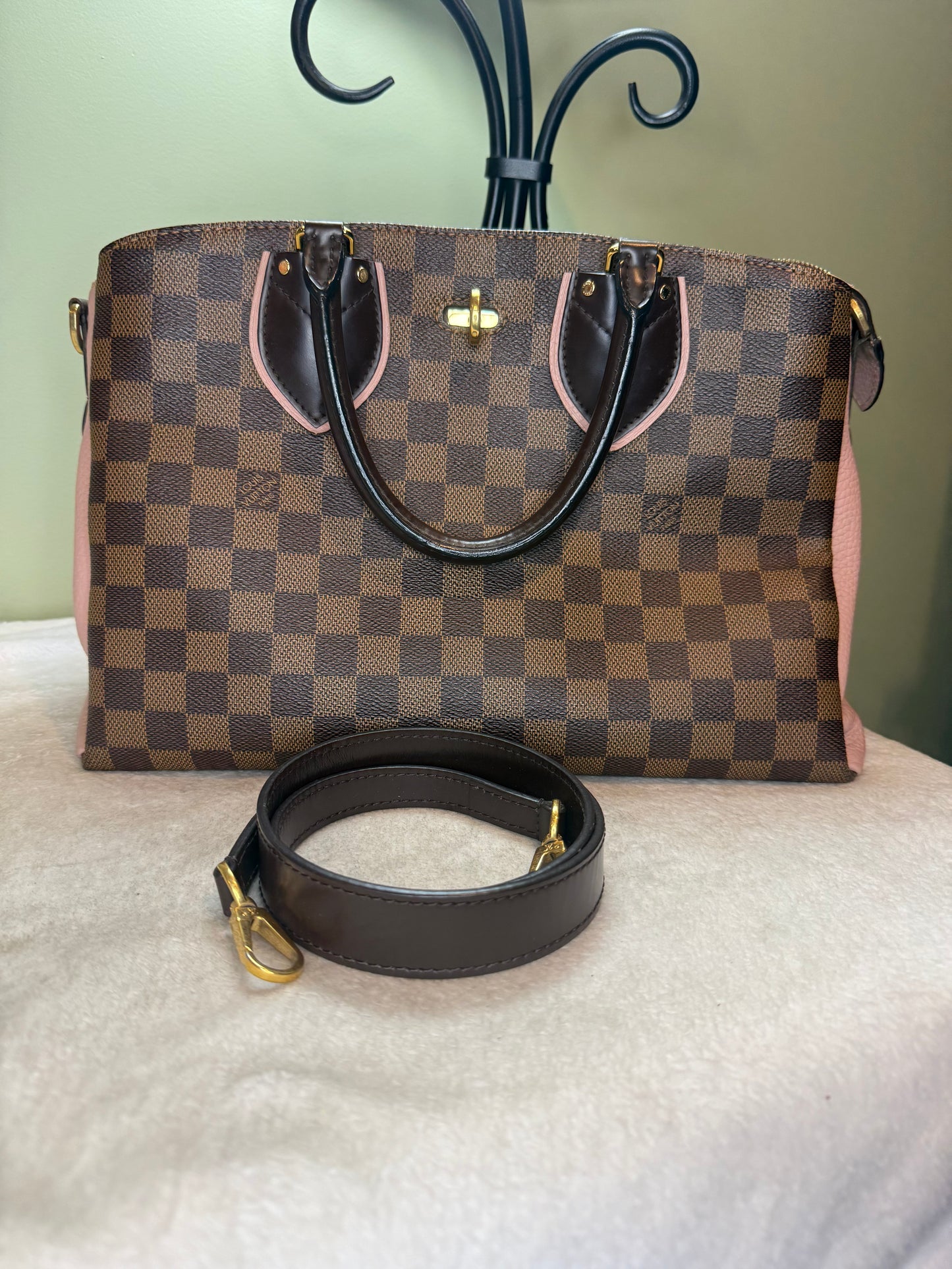 1247. Louis Vuitton Damier Ebene Normandy with Rose Ballerine Pink
