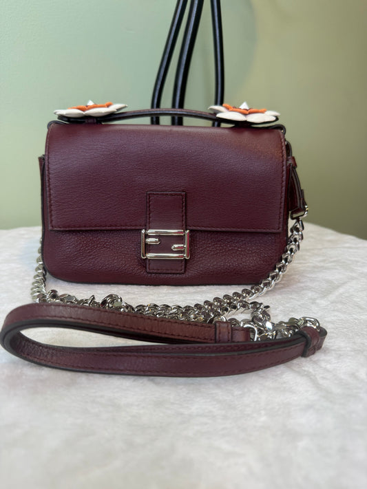 1812. Fendi Maroon and Cream Dippia Micro Baguette