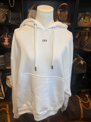 1630. Off White Crop Hoodie featuring Moon and Sun Logo on back M