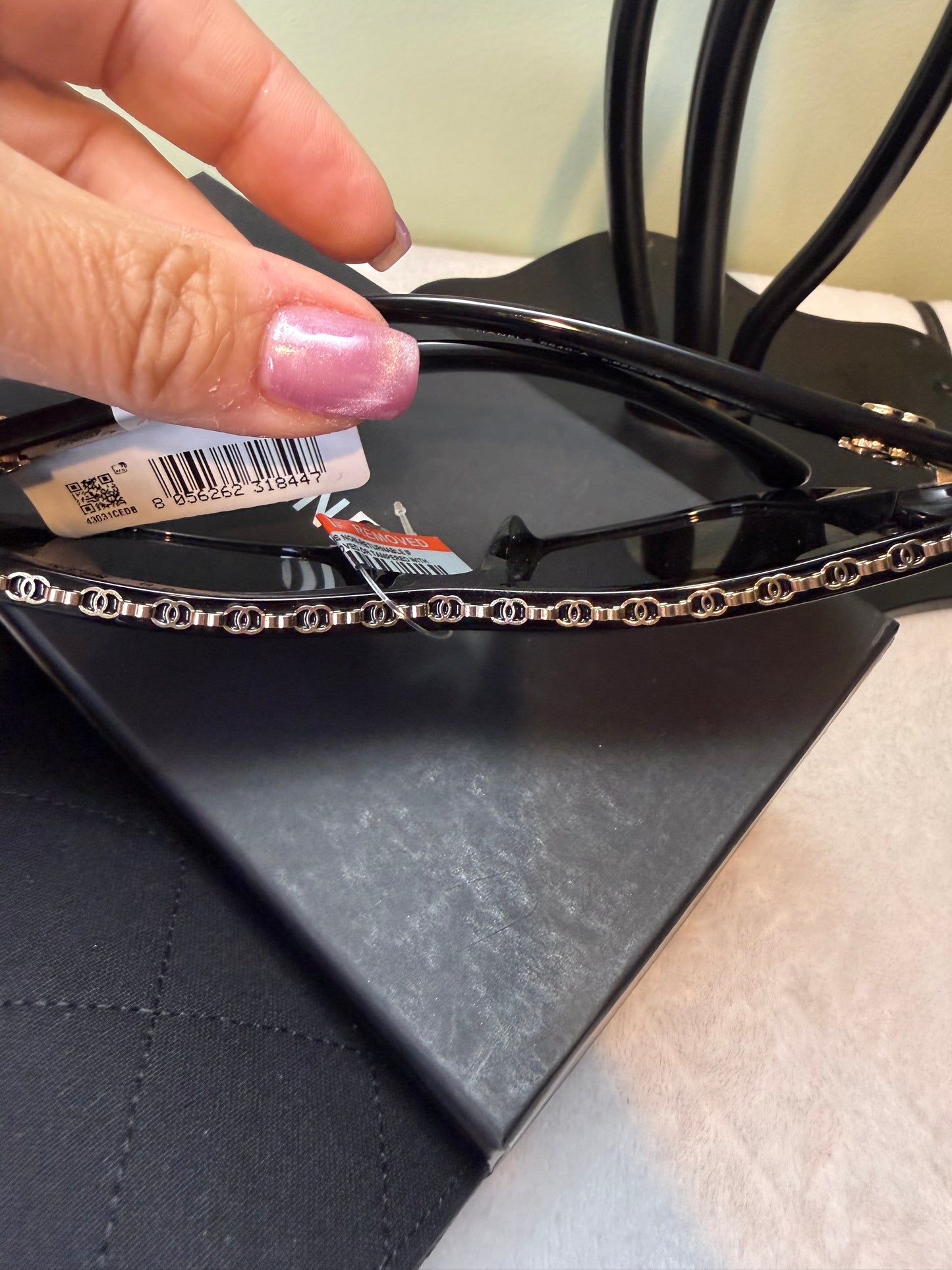 1789. Chanel Black Butterfly Sunglasses with Gold Chain