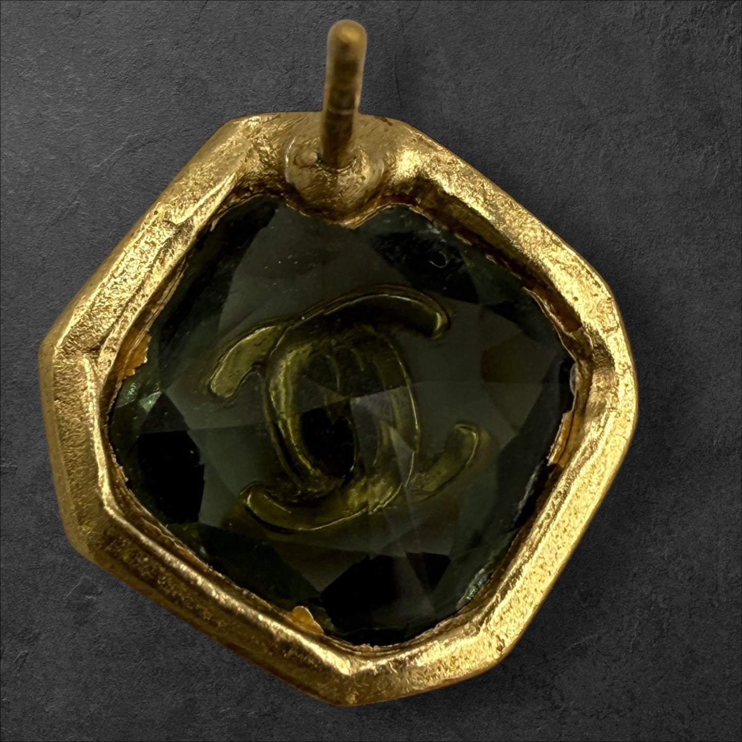 298. Chanel Coco Mark Stone Rhinestone Gold Plated  CC Earrings