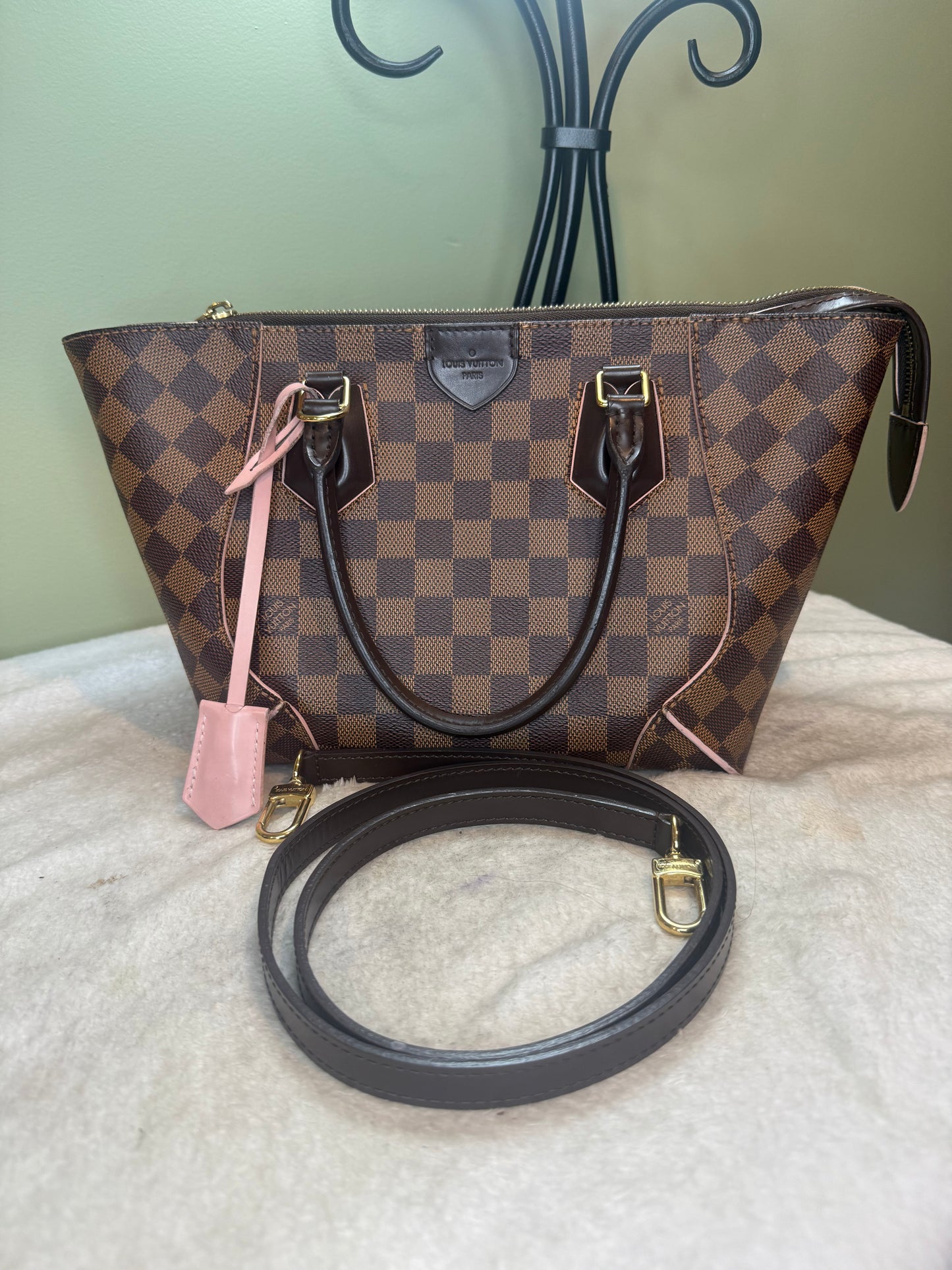 1495. Louis Vuitton Damier Ebene Caissa with Pink