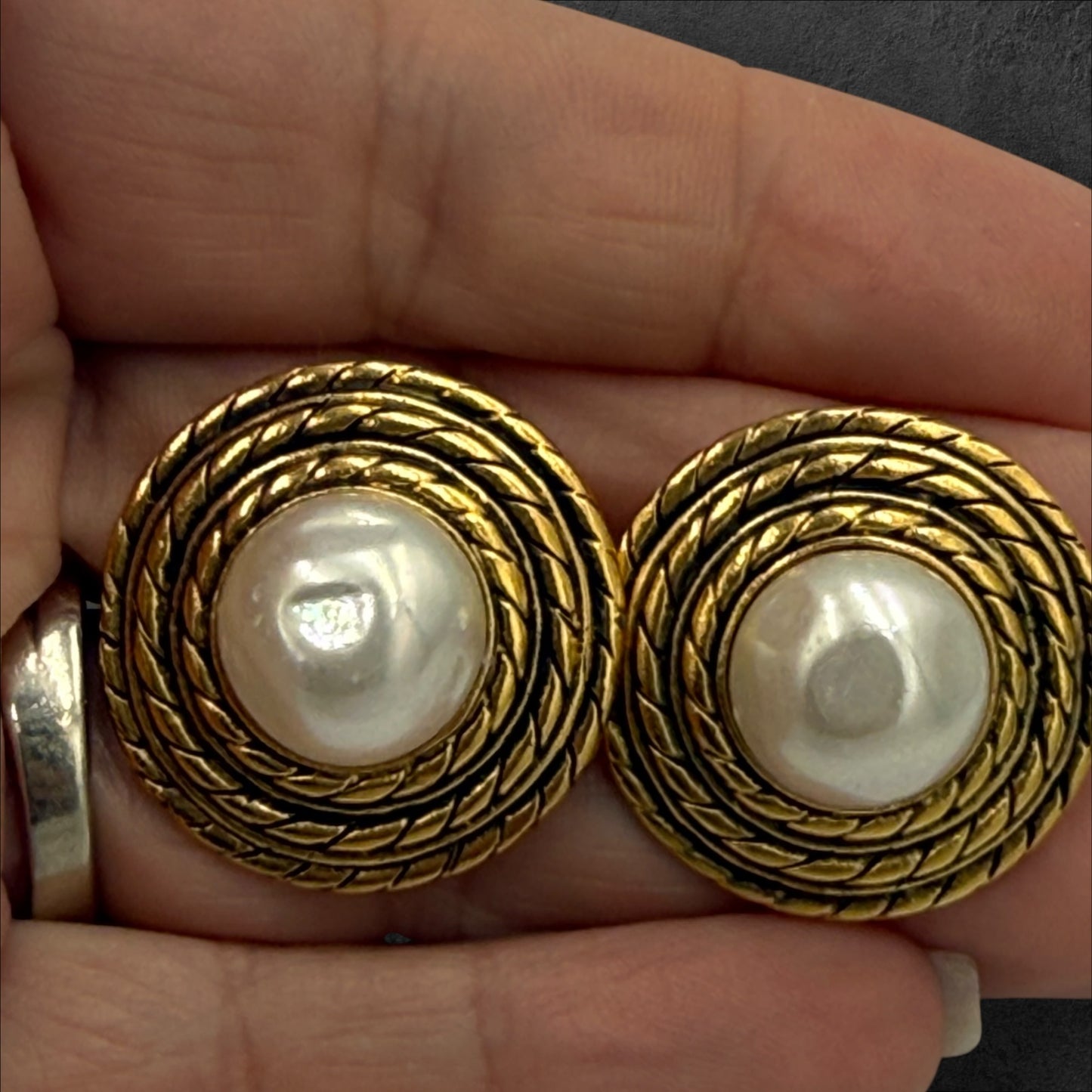 412. Chanel Vintage 24K Gold Plated faux pearl clip on Earrings