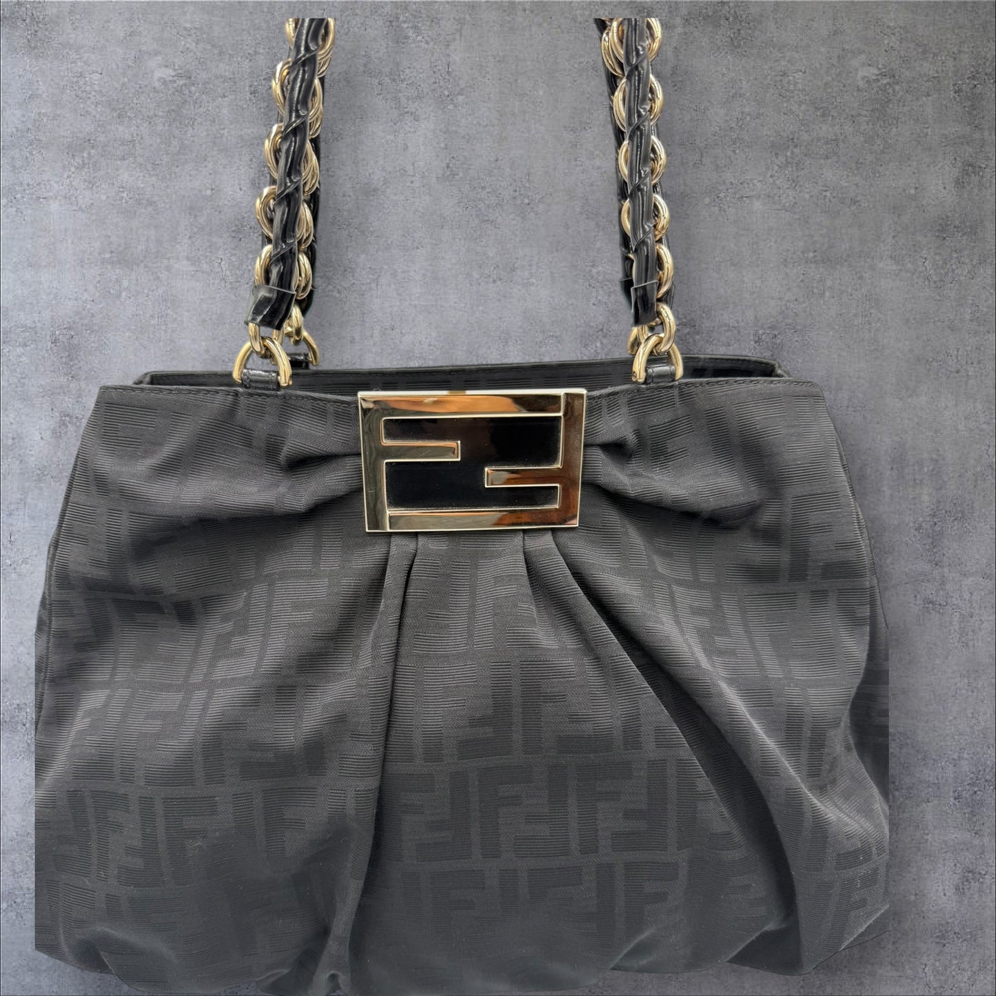 273. Fendi Large Zucca Black Canvas Monogram Mia Shoulder Bag