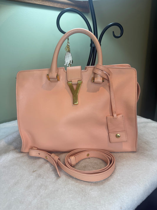 865. YSL Small Cabas Y-Ligne Tote in Pink/Peach leather