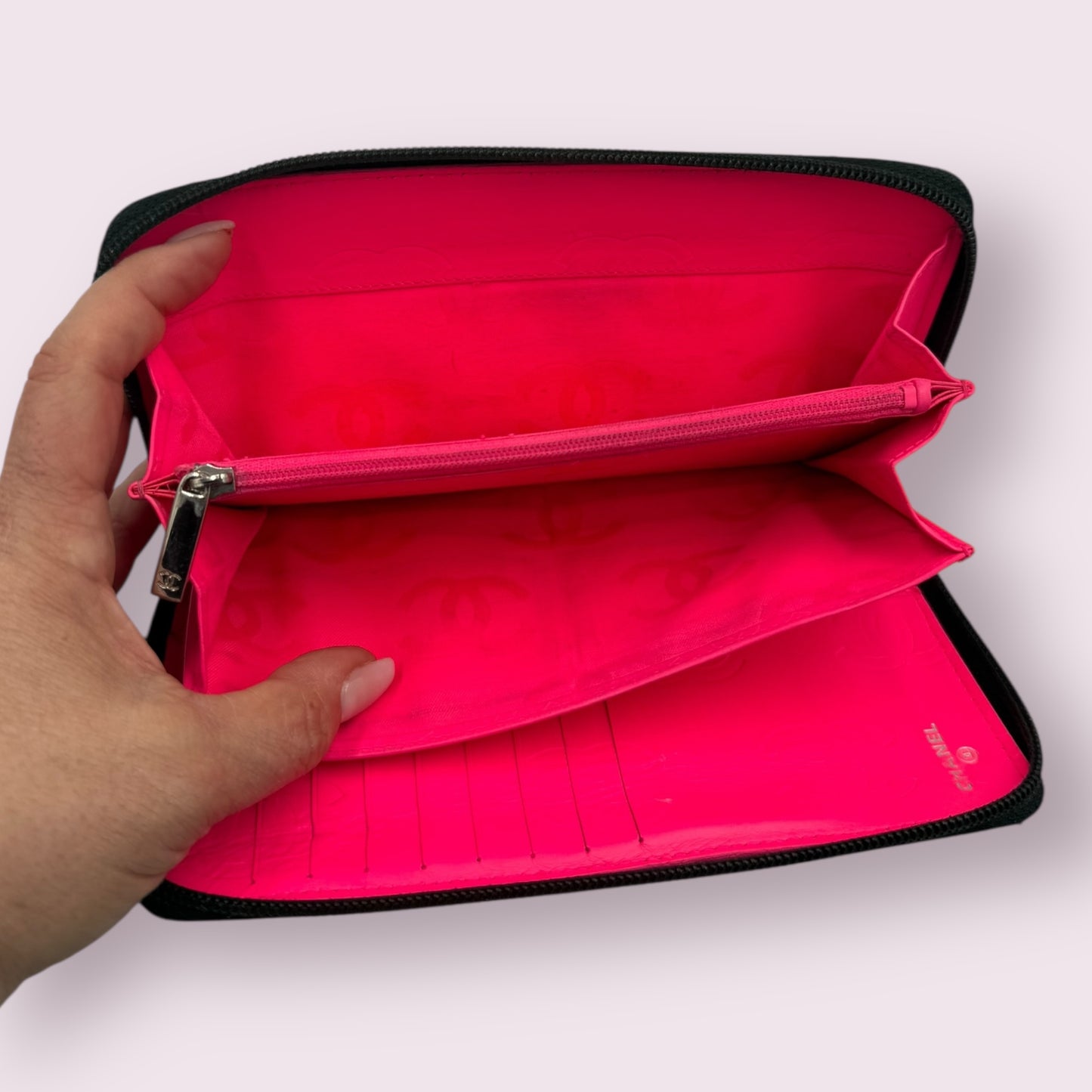 Chanel Cambon Line Zip Around Long wallet with Pink Interior