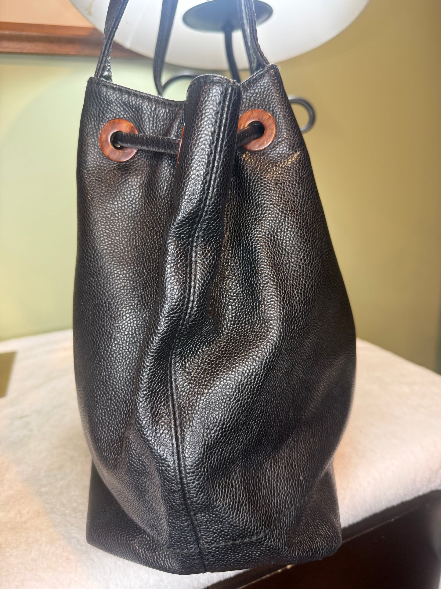 1299. Chanel Vintage Black Caviar CC Drawstring Tote Series 7 (2002-2003)