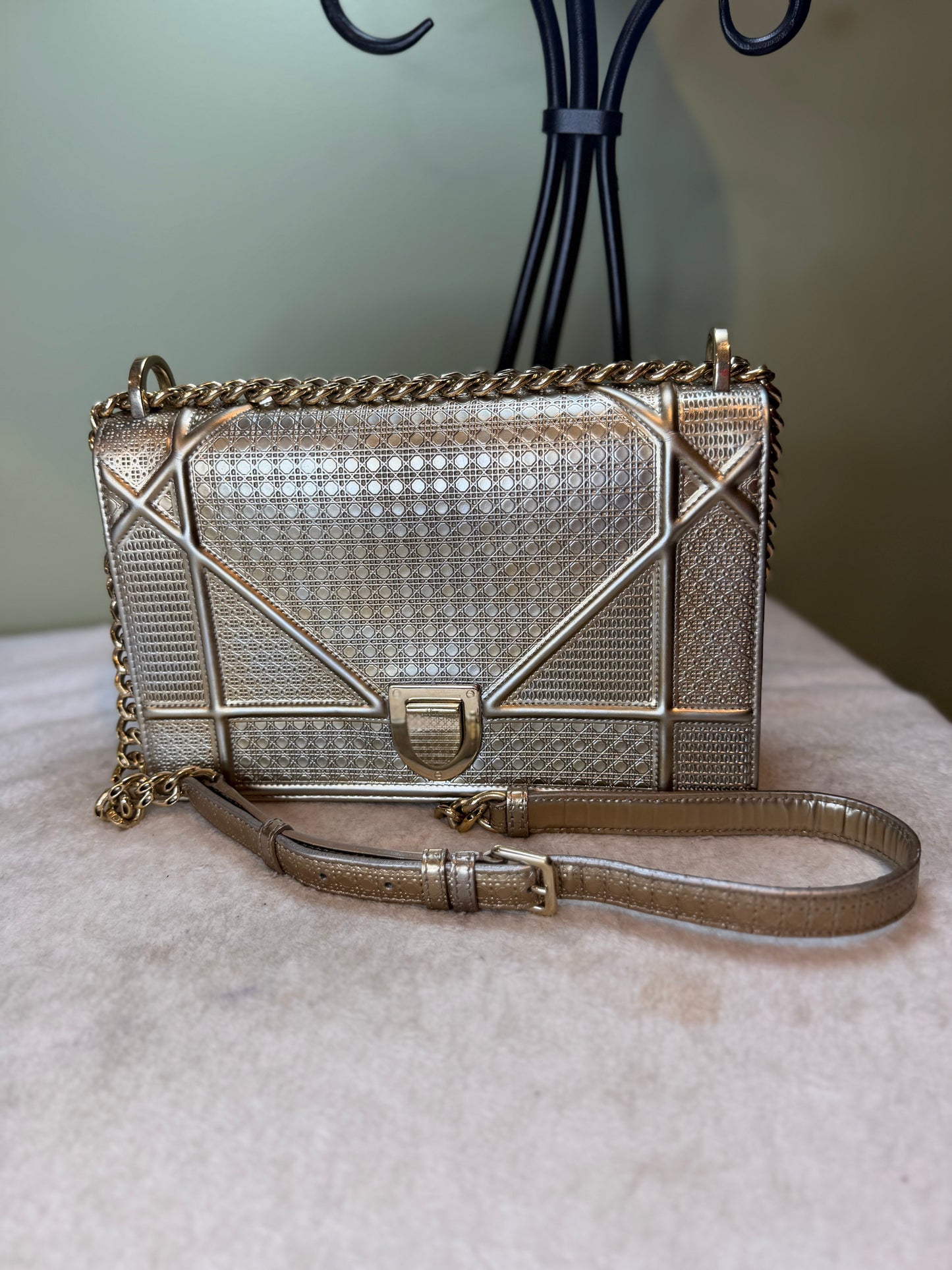 1584. Christian Dior Metallic Gold Micro Cannage Diorama