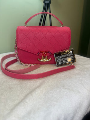 1378.  Chanel Pink Paris-Cuba Caviar Thread Around two way bag