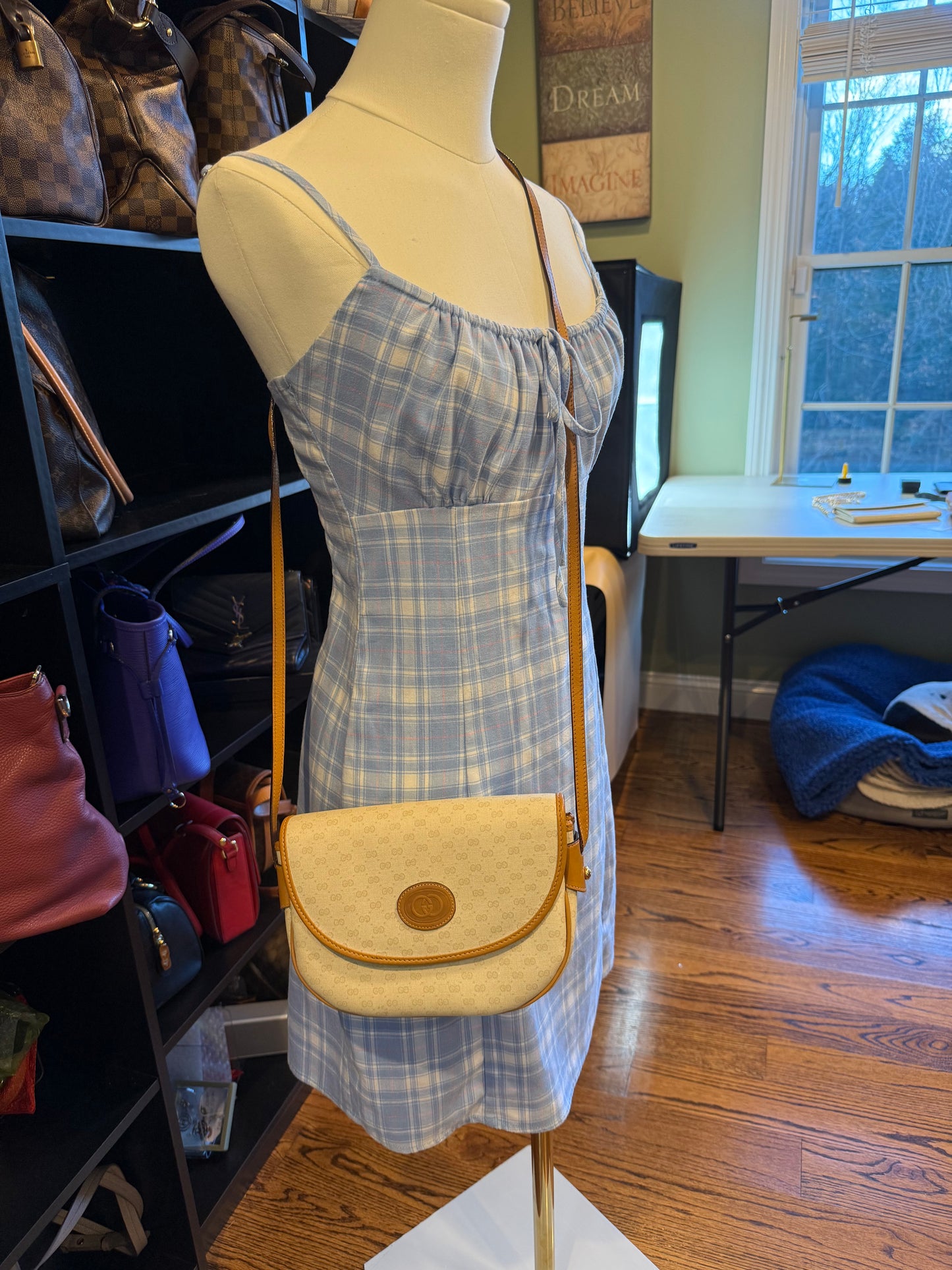 289. Gucci Vintage Micro GG Cream Crossbody Bag