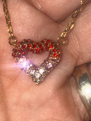 1366. Louis Vuitton Gold Crystal/Pink Heart necklace