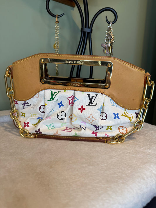 491. Louis Vuitton White Murakami Judy PM