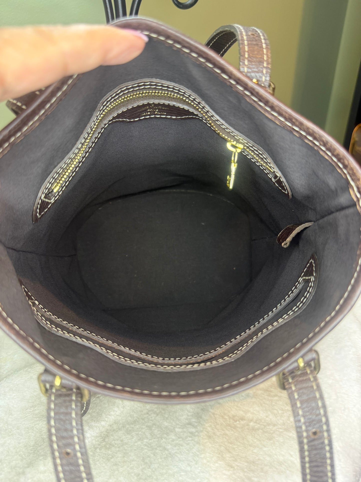 1527. Louis vuitton Dark Brown Mini Lin Bucket Bag PM