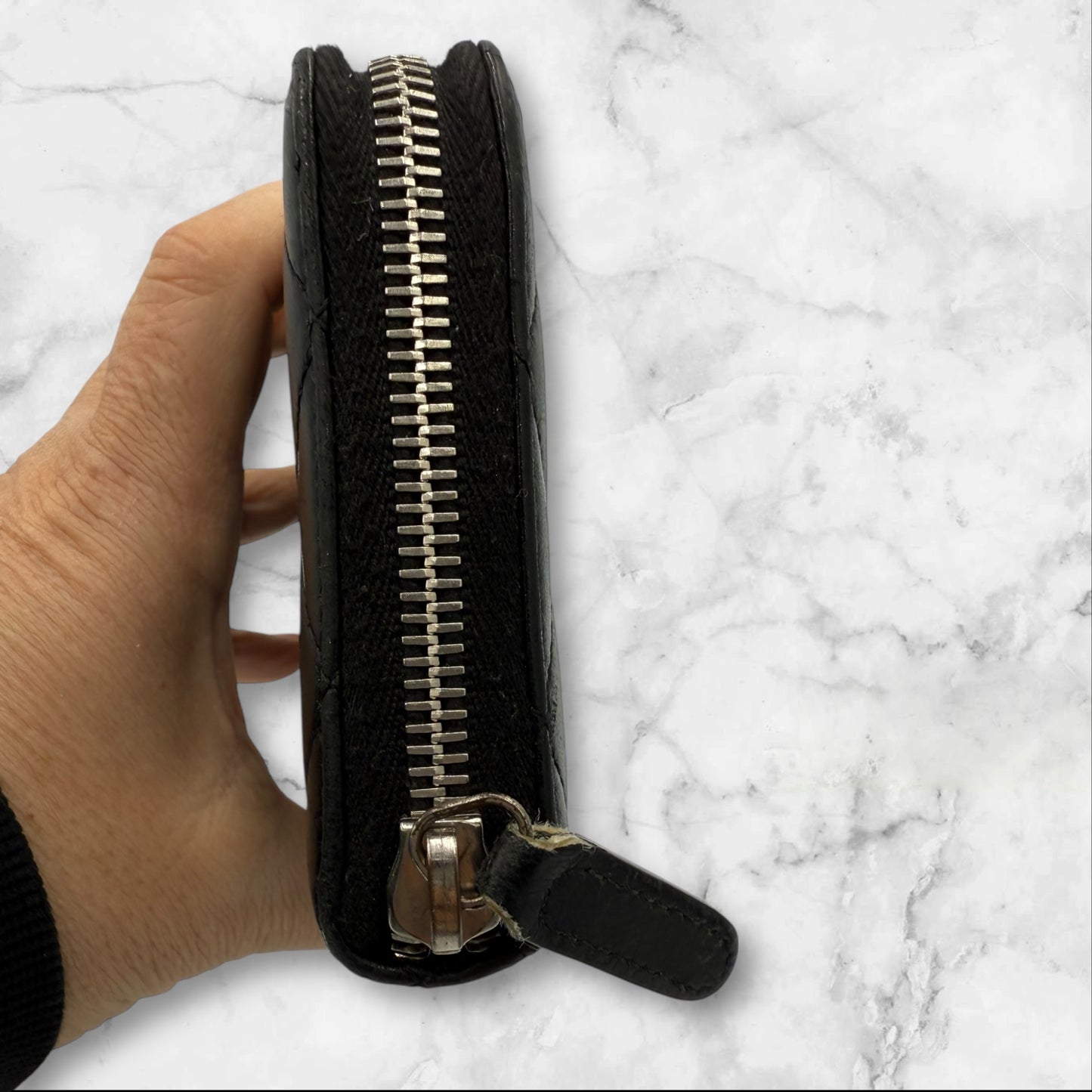 Chanel Black Classic Lambskin Zippy wallet with Silver Hardware