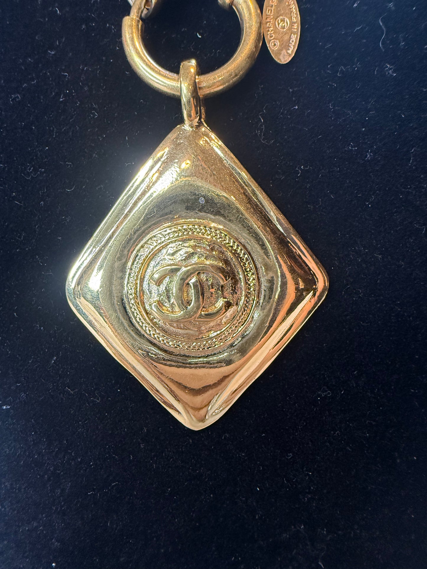 1304. Chanel Vintage Gold Plated Necklace with diamond CC pendant