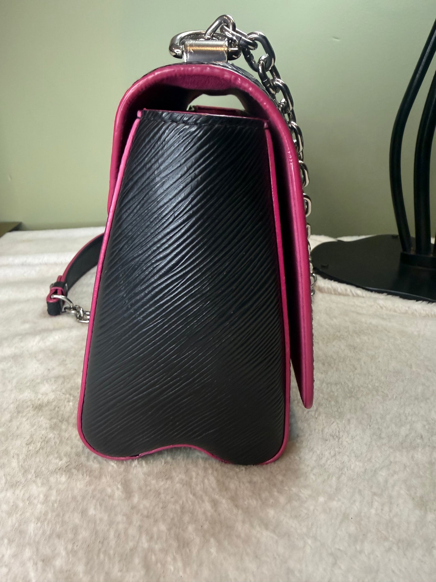 1220. Louis Vuitton Black Epi Twist MM with pink interior
